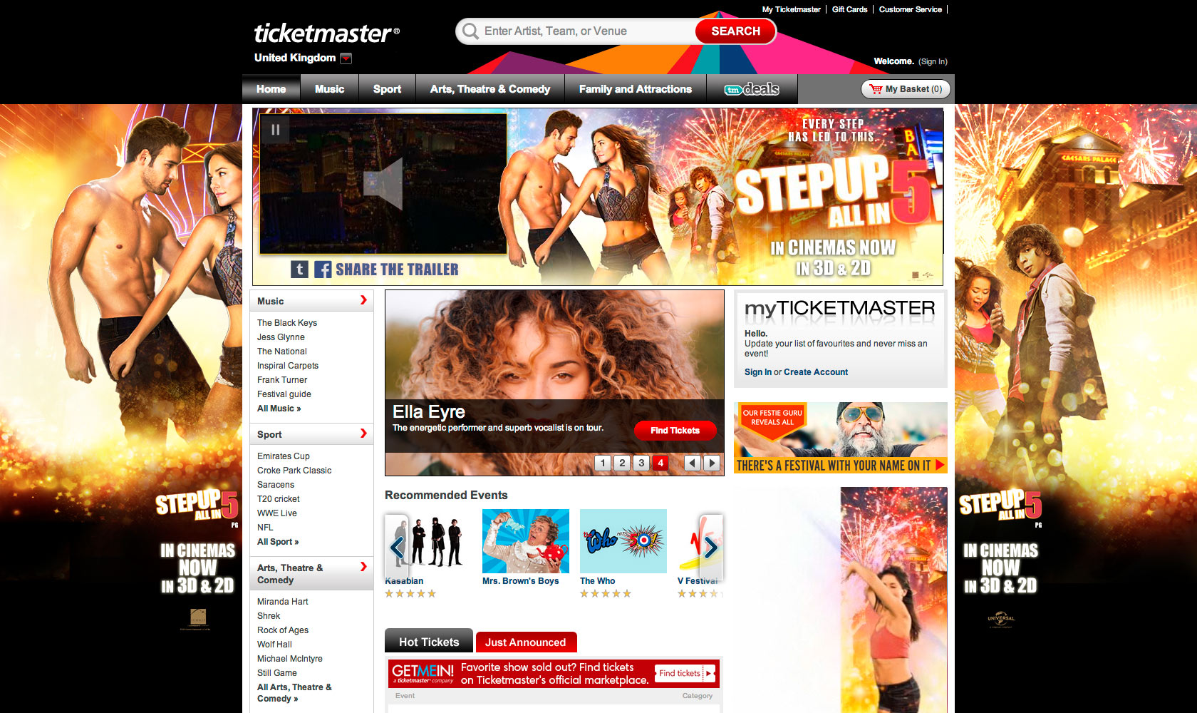 Ticketmaster homepage takeover